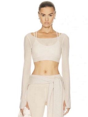 Alo Yoga Airlift Long Sleeve Ballet Dream Bra In Beige Size Small